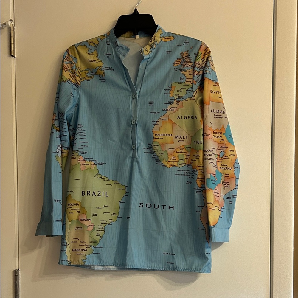 Map Print Light Blue Women’s Shirt